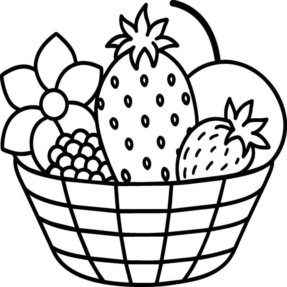 Fruit Basket line art illustration for the coloring book. Fruits coloring page vector