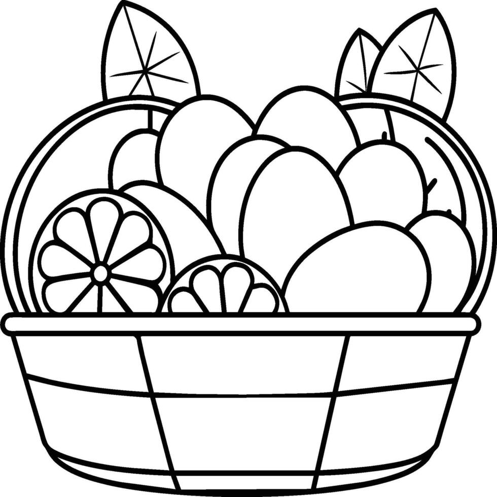 Fruit Basket line art illustration for the coloring book. Fruits coloring page vector