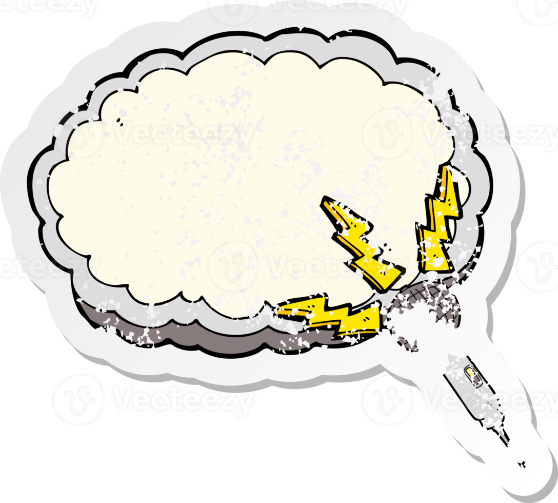 adesivo retrô angustiado de um microfone de desenho animado e espaço para nuvem de texto png