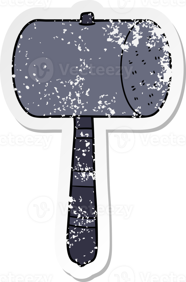 distressed sticker of a cartoon hammer png
