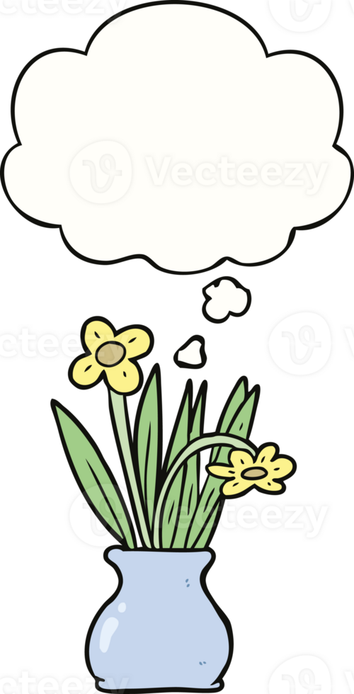 cartoon flower in pot with thought bubble png