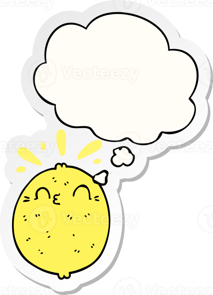 cute cartoon lemon with thought bubble as a printed sticker png