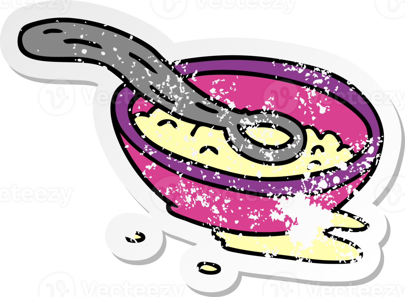 hand drawn distressed sticker cartoon doodle of a cereal bowl png