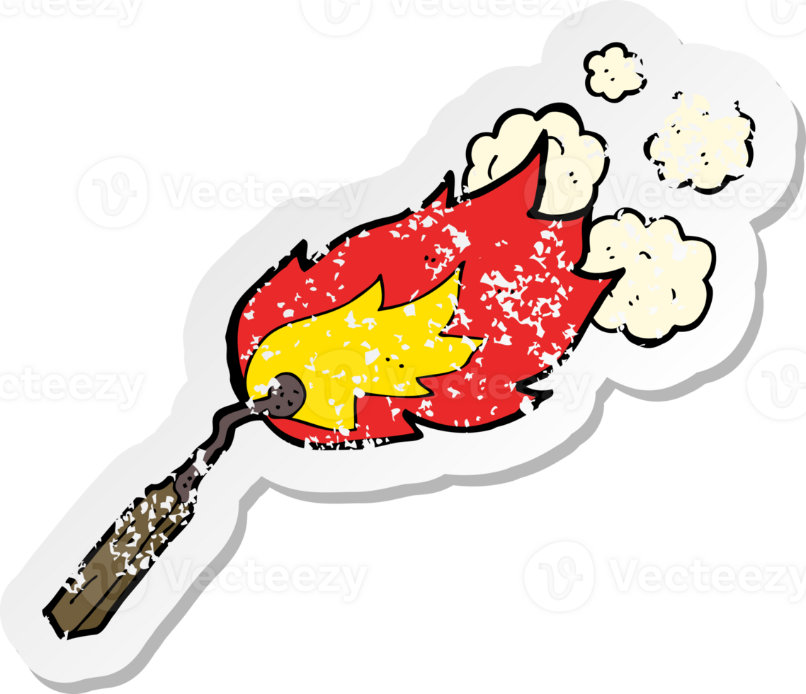 retro distressed sticker of a cartoon burning match png