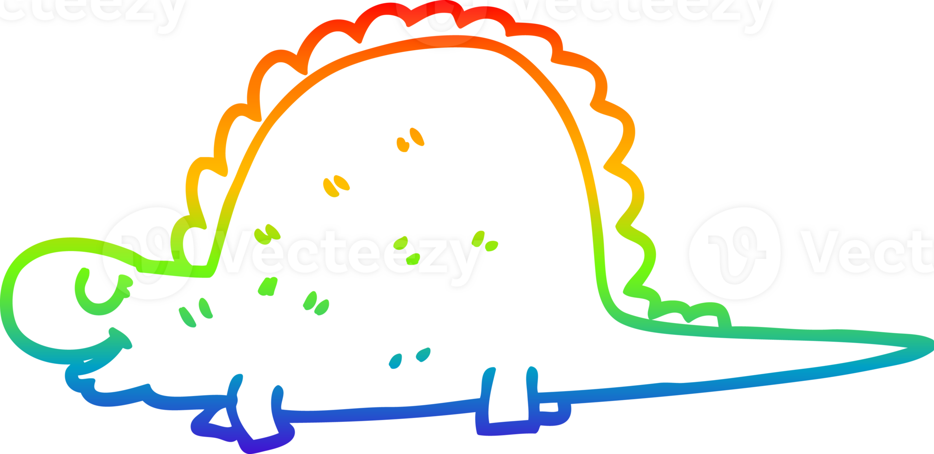 rainbow gradient line drawing of a cartoon prehistoric dinosaur png