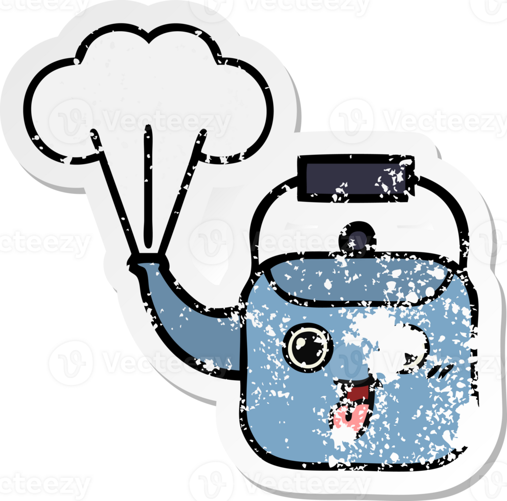 distressed sticker of a cute cartoon steaming kettle png