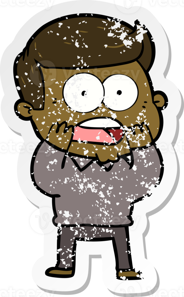 distressed sticker of a cartoon shocked man png