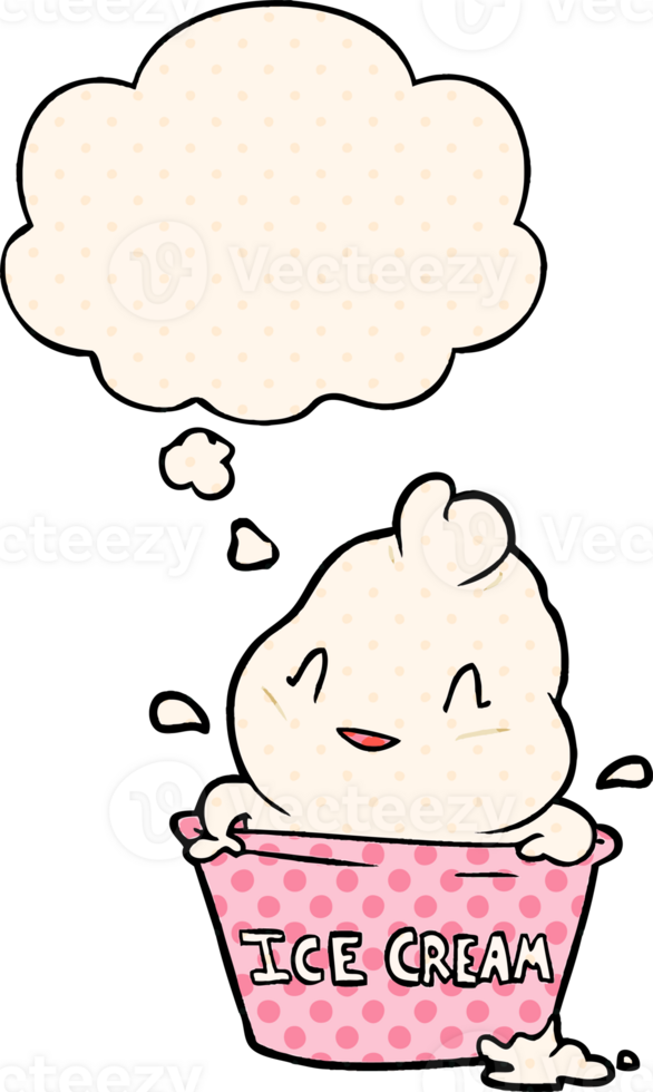 cute cartoon ice cream with thought bubble in comic book style png