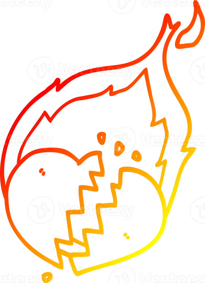 warm gradient line drawing of a cartoon flaming heart png