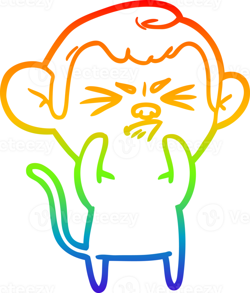 rainbow gradient line drawing of a cartoon annoyed monkey png