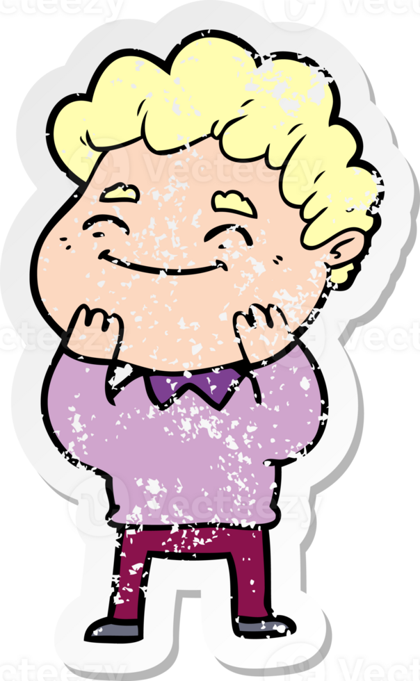 distressed sticker of a cartoon friendly man png