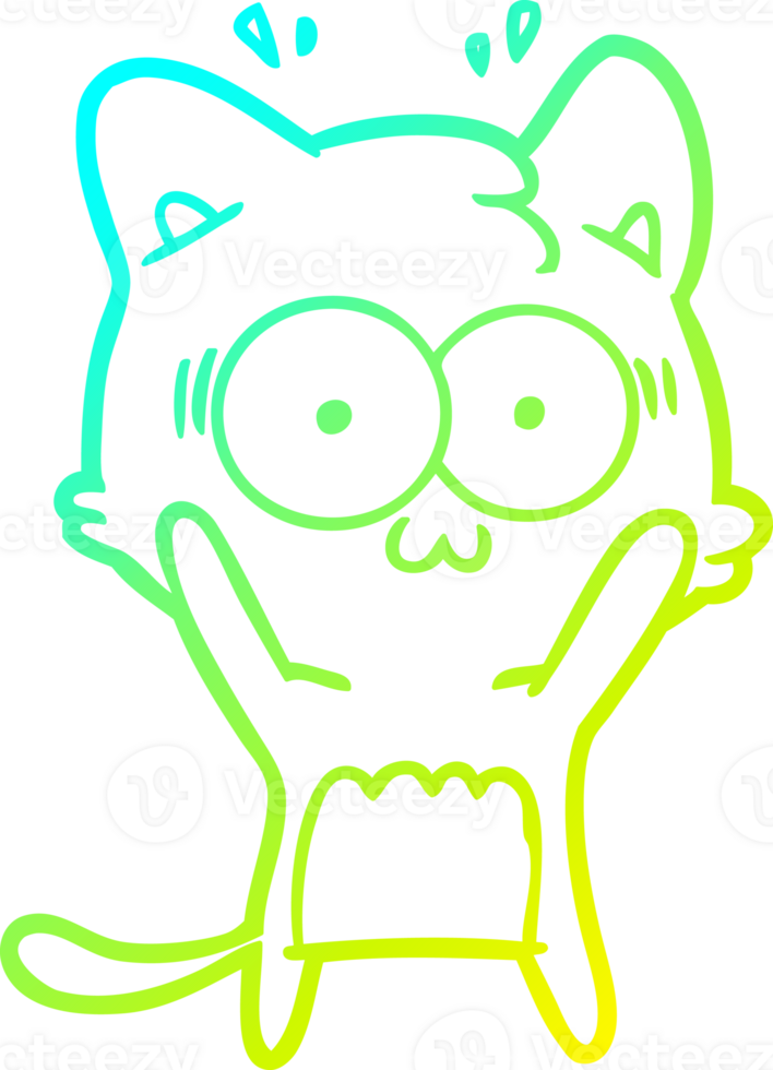 cold gradient line drawing of a cartoon surprised cat png