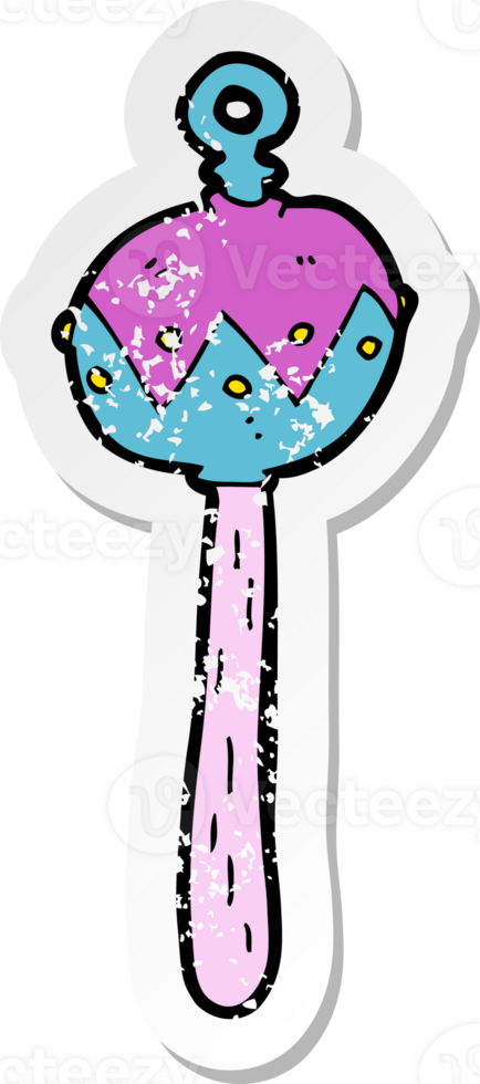 retro distressed sticker of a cartoon old rattle png