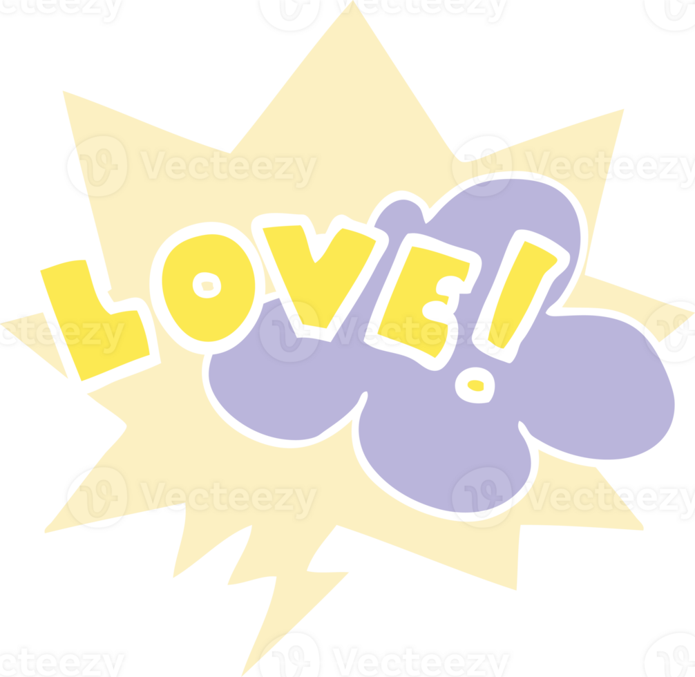 cartoon word love with speech bubble in retro style png