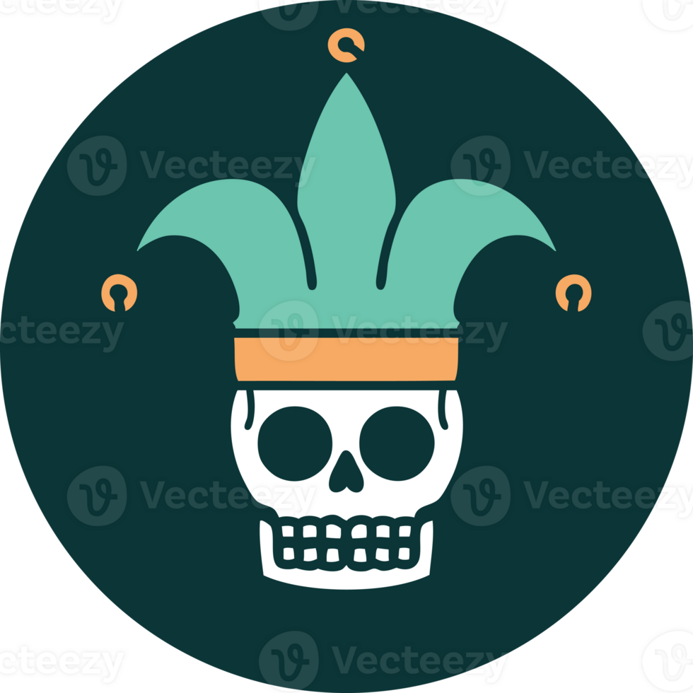 iconic tattoo style image of a skull jester png