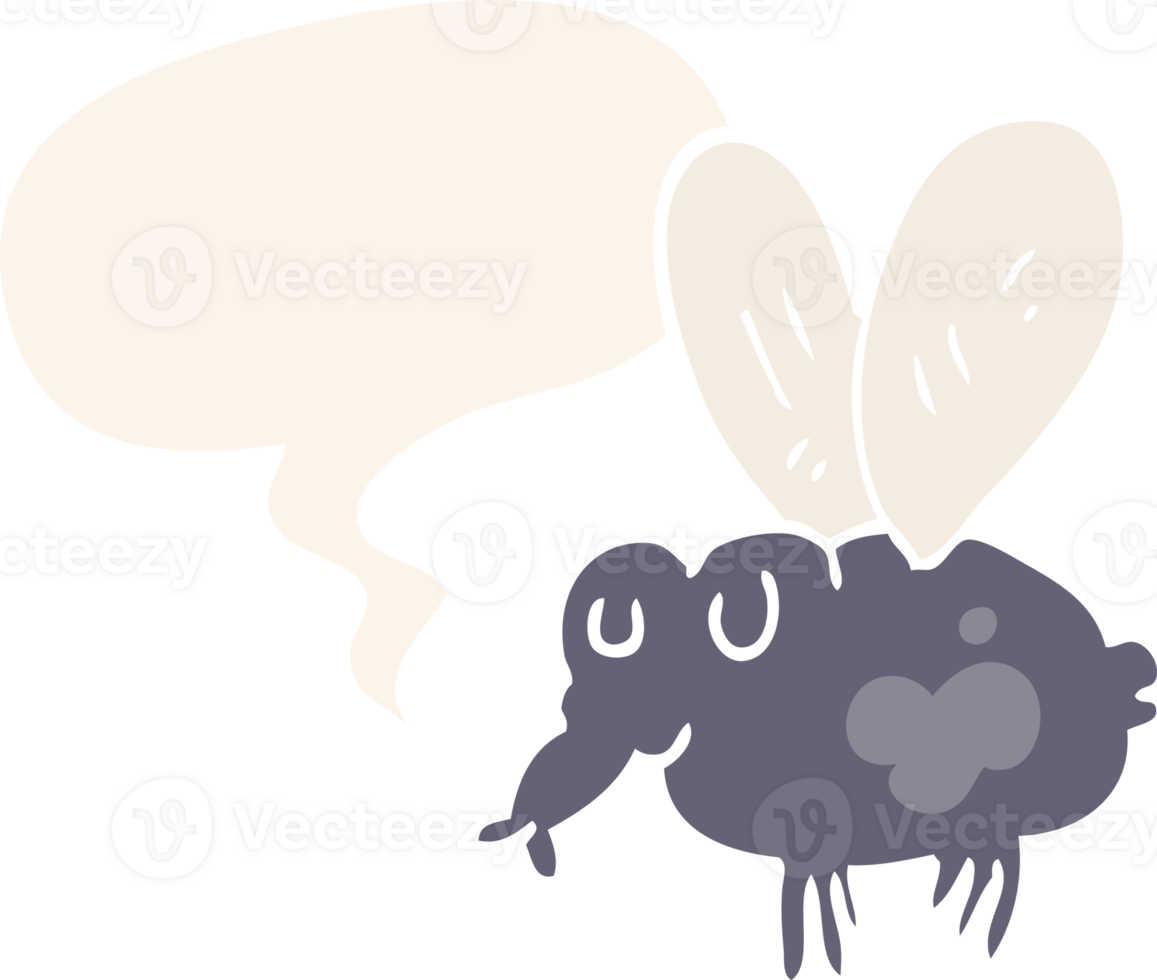 cartoon fly with speech bubble in retro style png