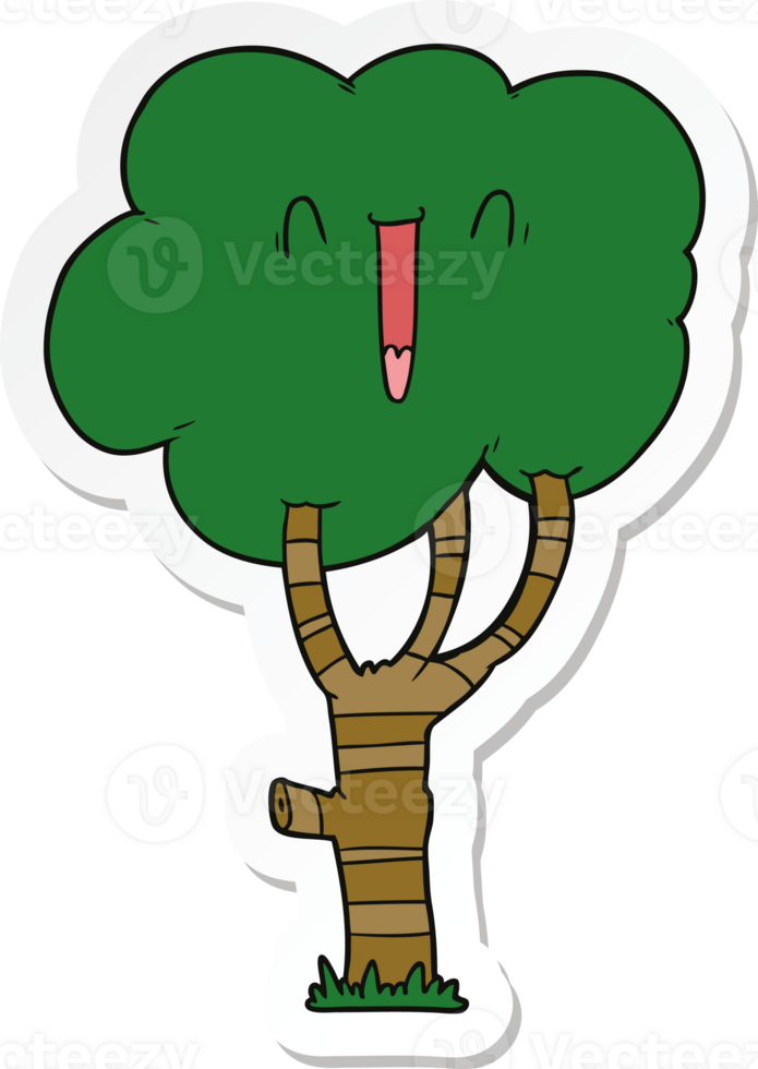 sticker of a cartoon laughing tree png