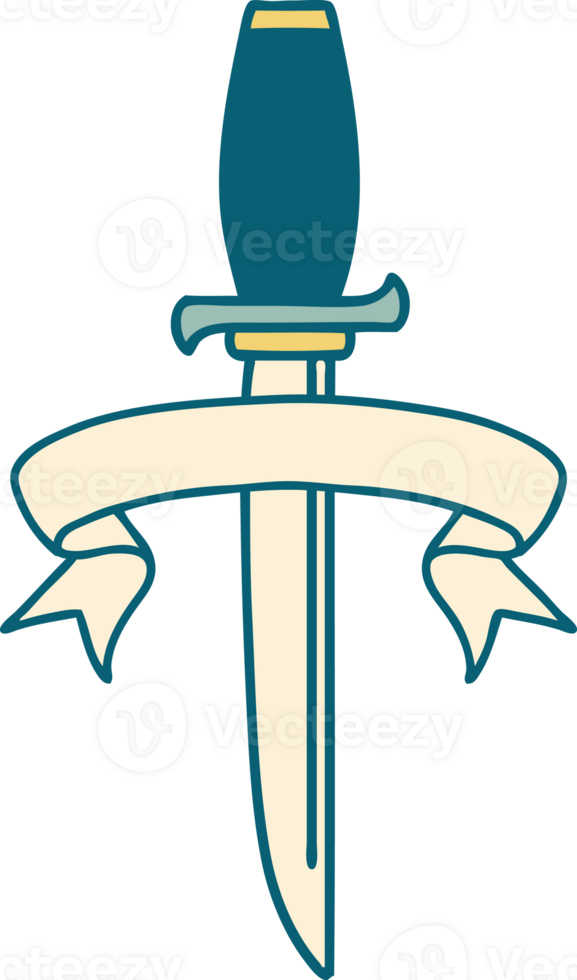 traditional tattoo with banner of a dagger png
