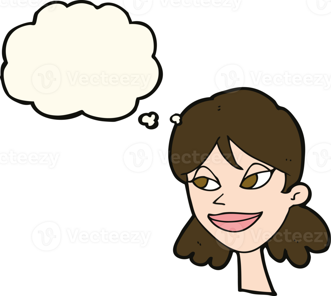 cartoon happy female face with thought bubble png