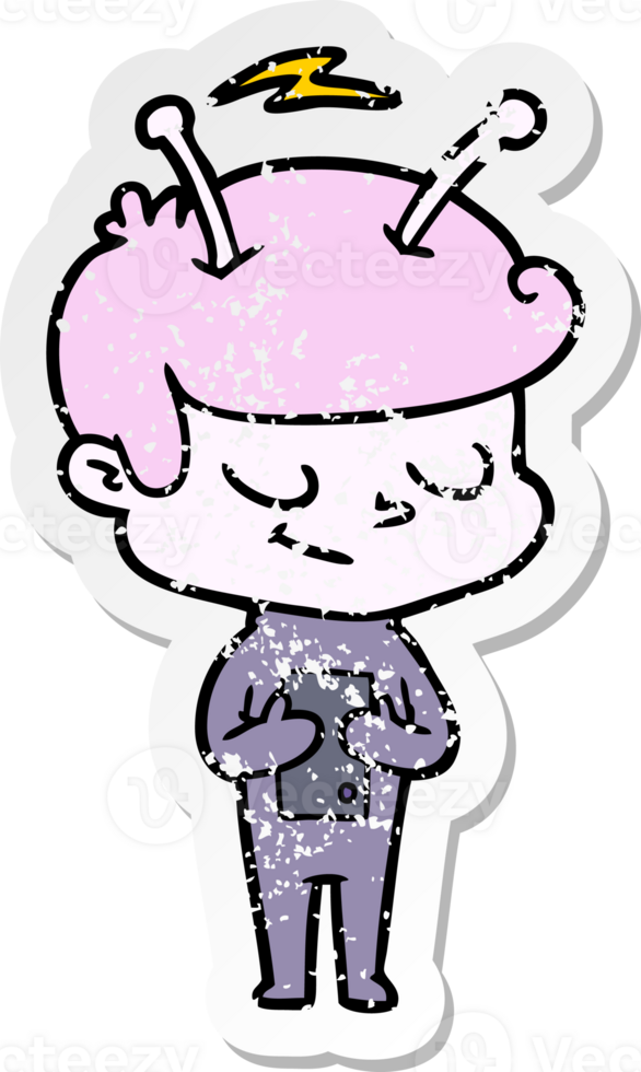 distressed sticker of a friendly cartoon spaceman png