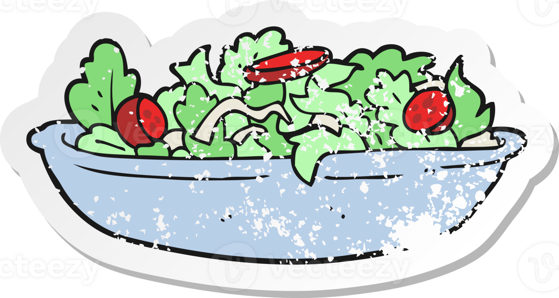 retro distressed sticker of a cartoon salad png