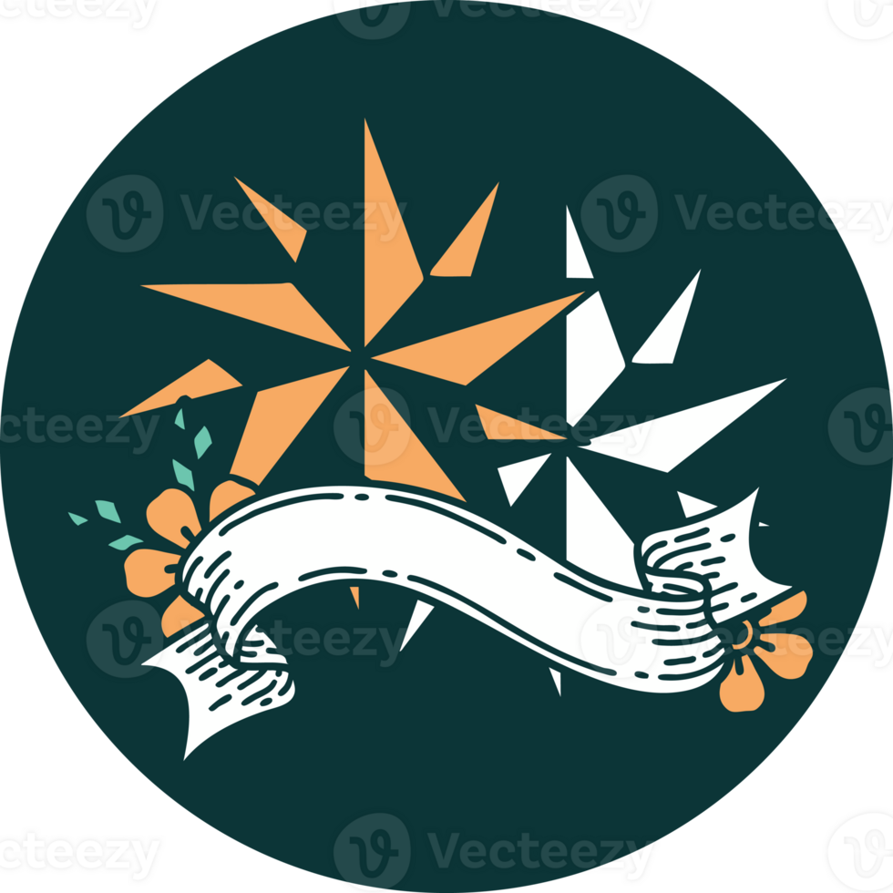 tattoo style icon with banner of stars png