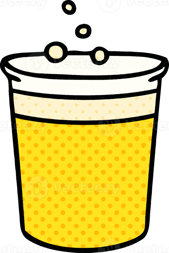 comic book style quirky cartoon glass of beer png