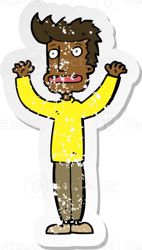 retro distressed sticker of a cartoon stressed man png