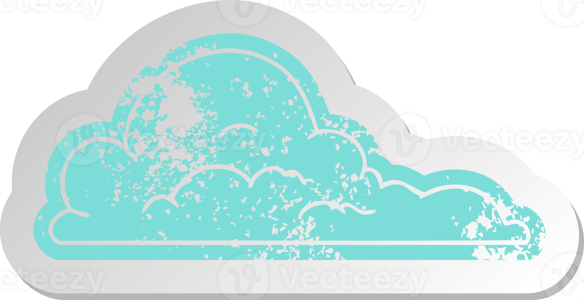 distressed old cartoon sticker of white large clouds png