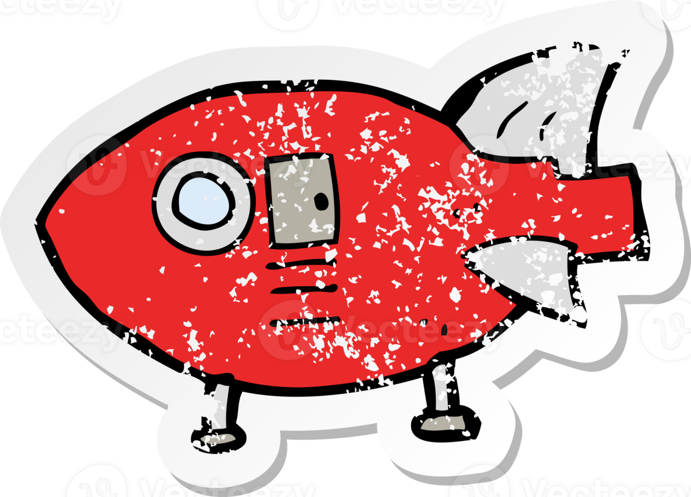 retro distressed sticker of a cartoon space rocket png