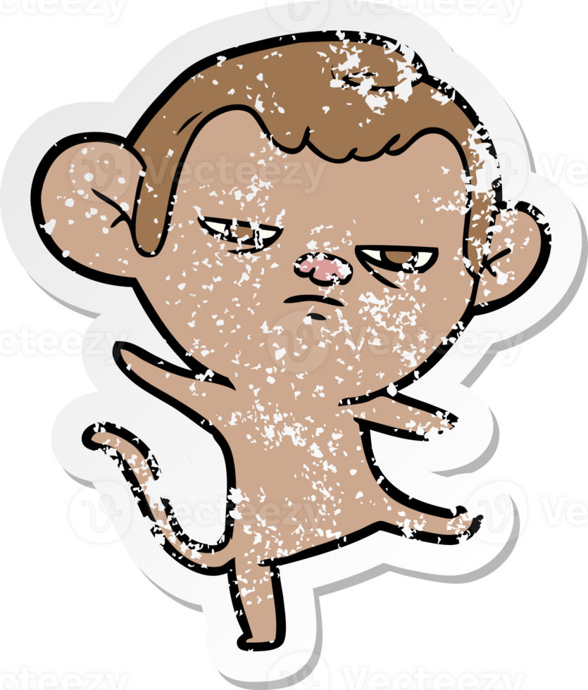 distressed sticker of a cartoon annoyed monkey png