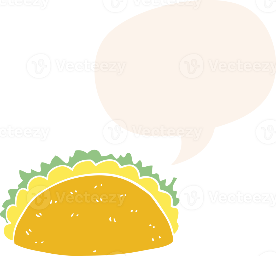 cartoon taco with speech bubble in retro style png