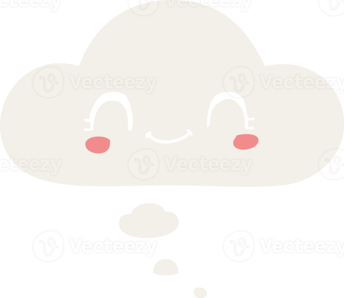 cute cartoon face with thought bubble in retro style png