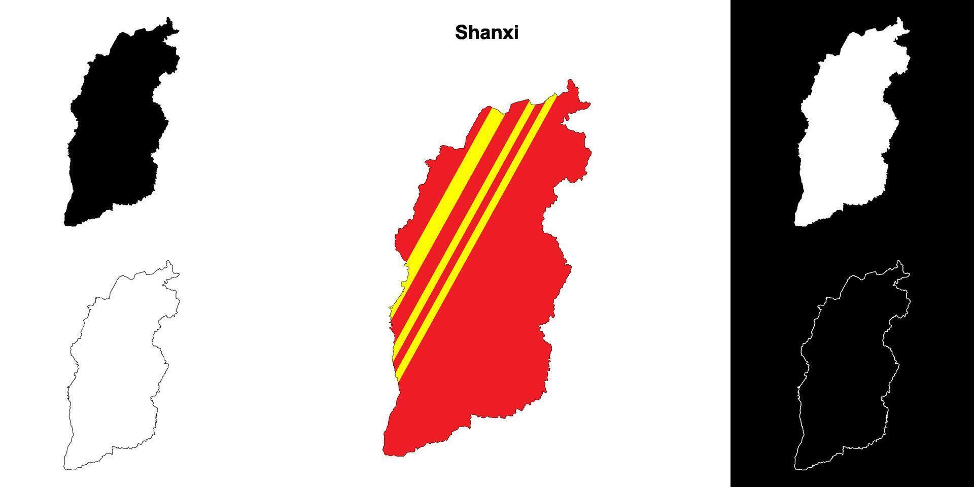 Shanxi province outline map set vector