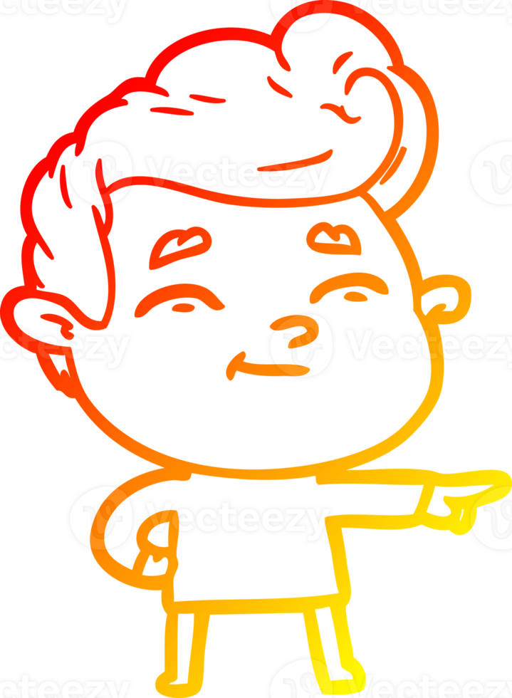 warm gradient line drawing of a happy cartoon man pointing png