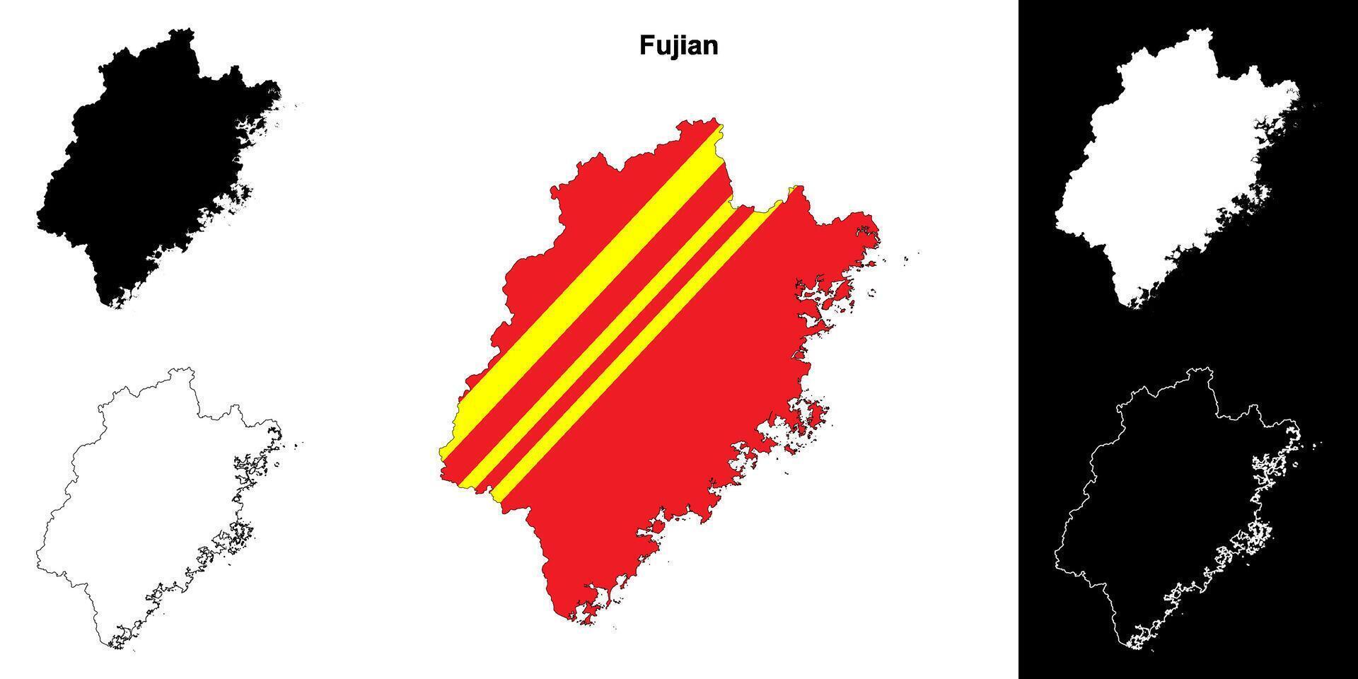 Fujian provincia contorno mapa conjunto vector
