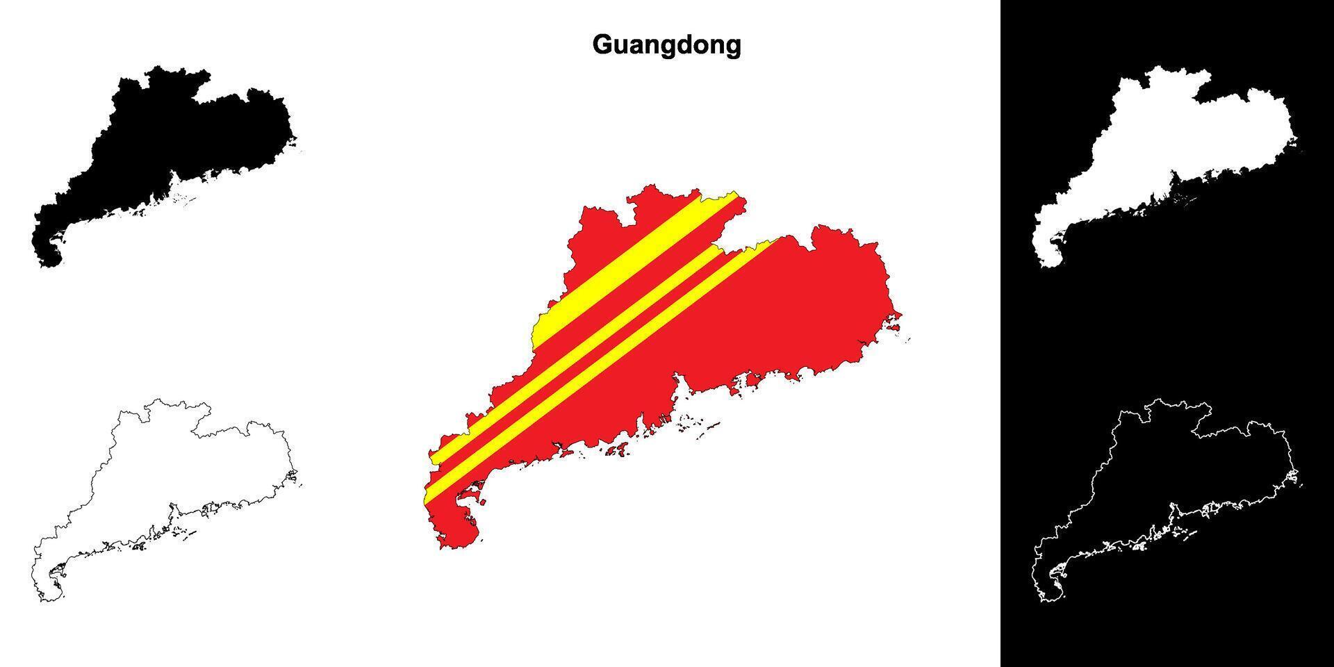 Guangdong province outline map set vector