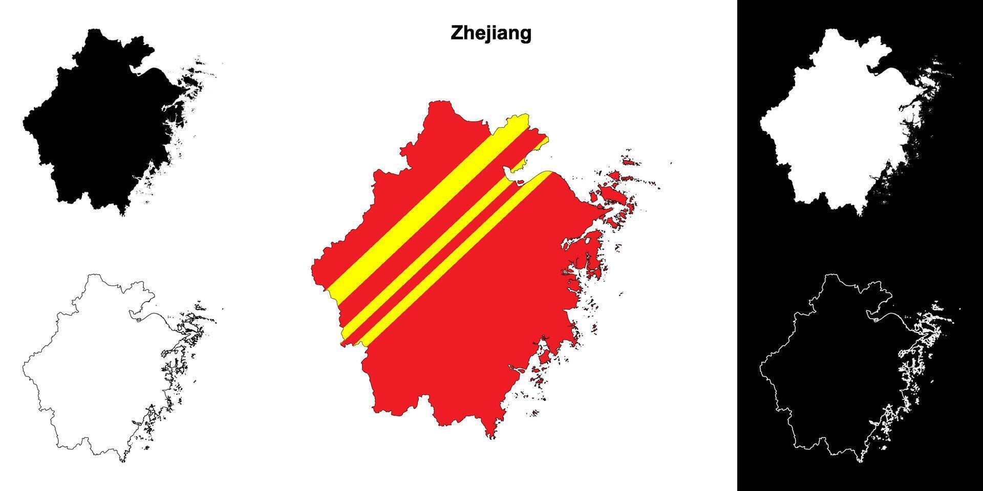 Zhejiang province outline map set vector