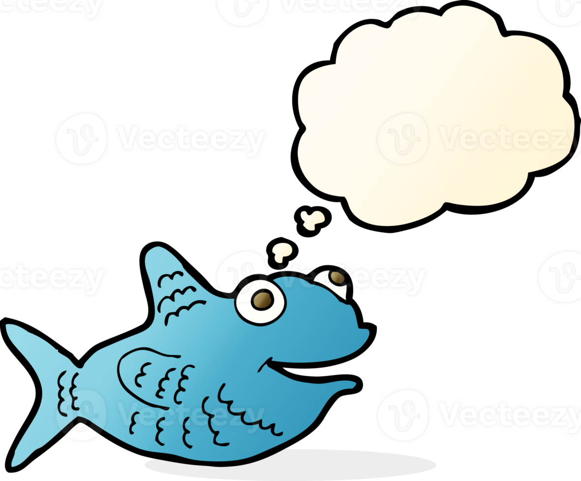 cartoon happy fish with thought bubble png