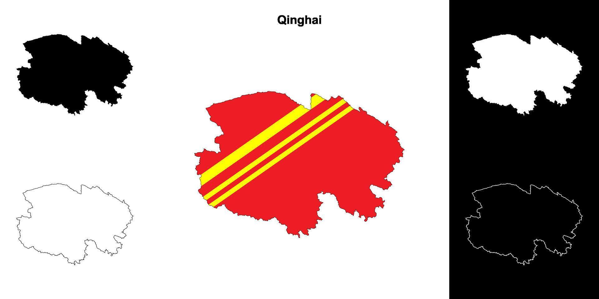 Qinghai province outline map set vector