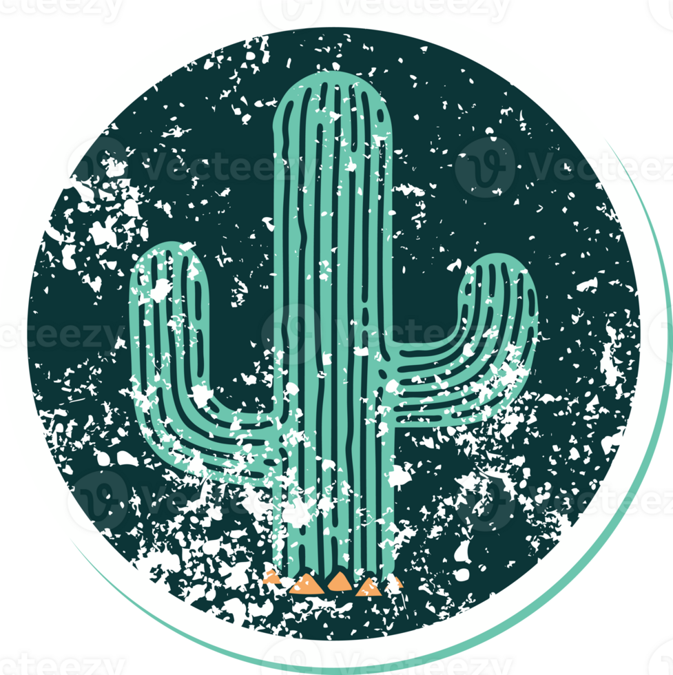 iconic distressed sticker tattoo style image of a cactus png