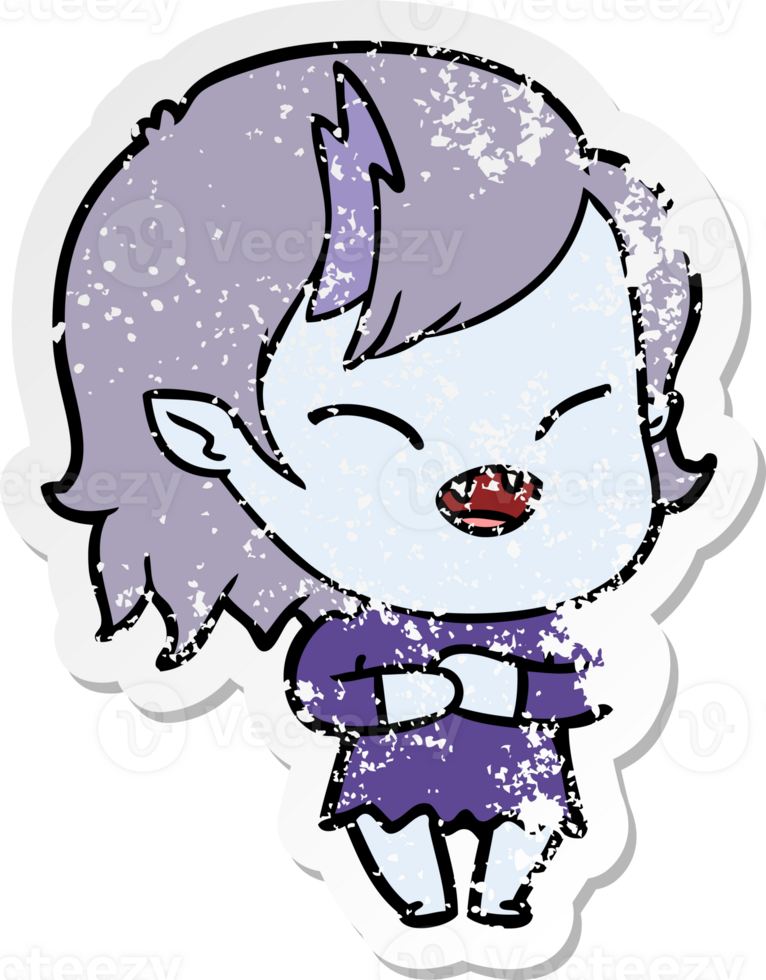 distressed sticker of a cartoon laughing vampire girl png