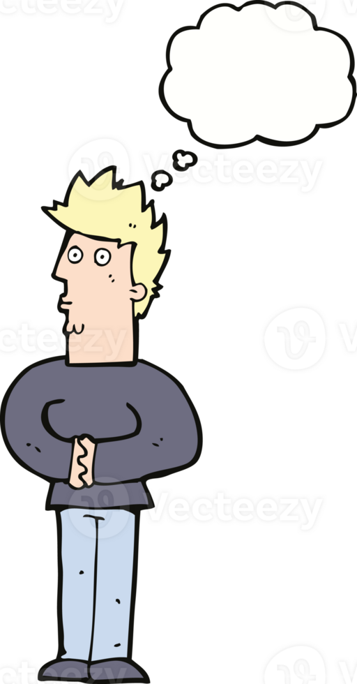 cartoon nervous man with thought bubble png