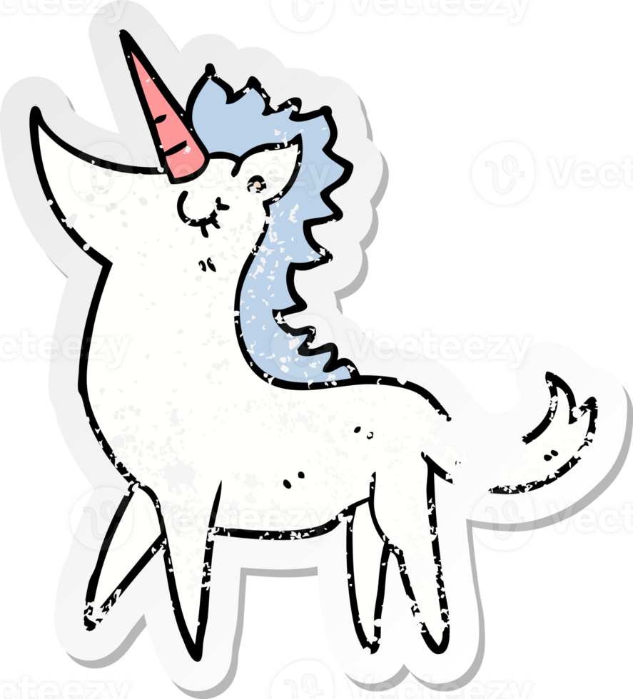 distressed sticker of a cartoon unicorn png