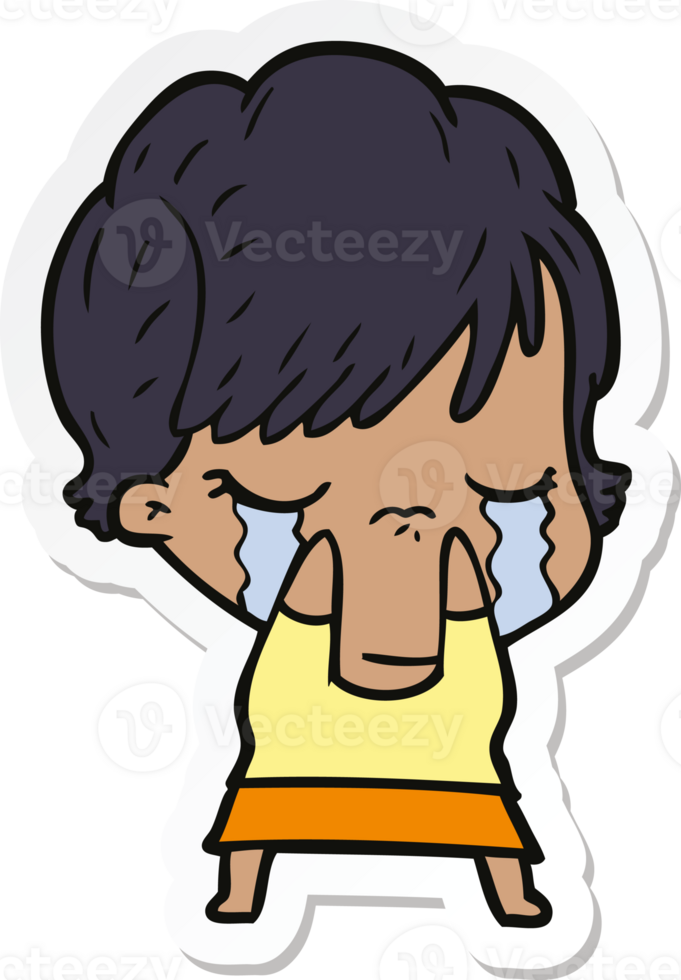 sticker of a cartoon woman crying png