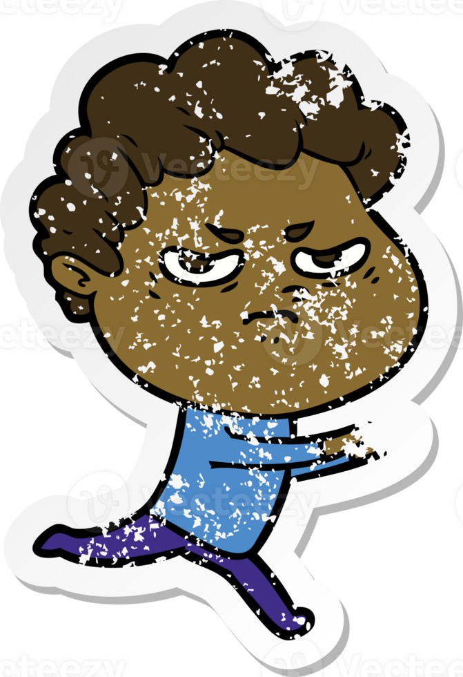 distressed sticker of a cartoon angry man png