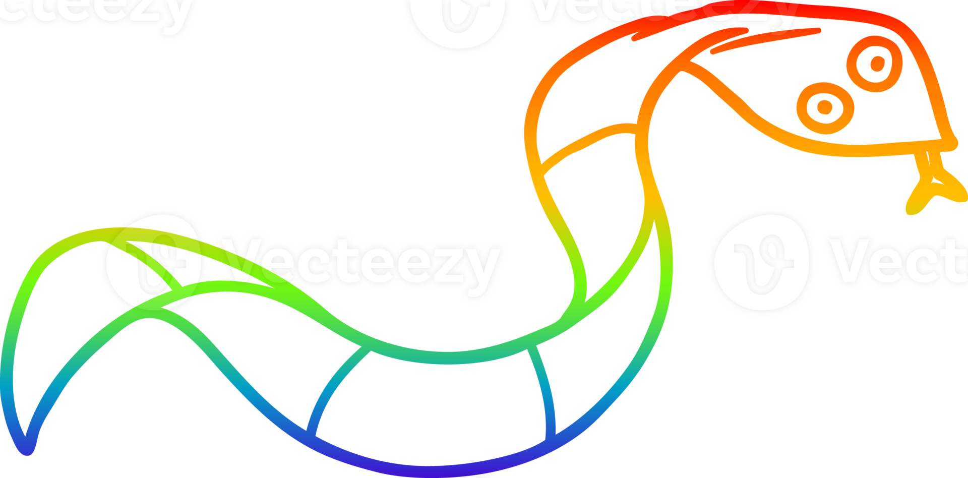 rainbow gradient line drawing of a cartoon snake png