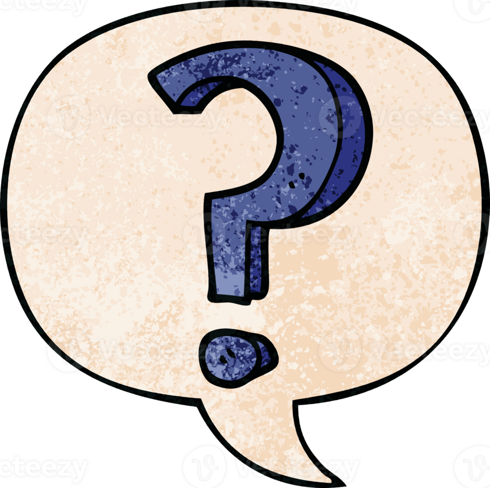cartoon question mark with speech bubble in retro texture style png