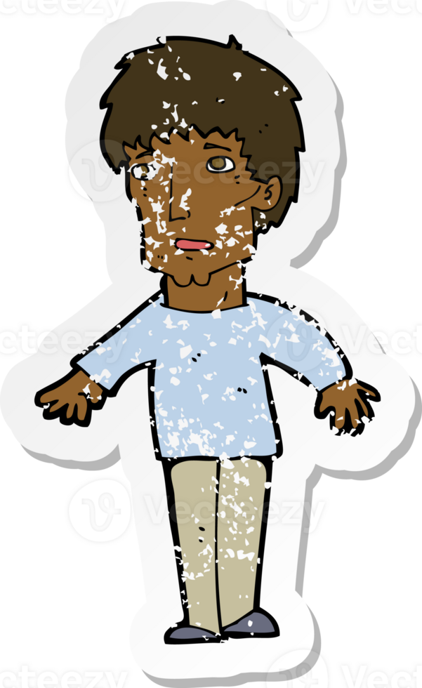 retro distressed sticker of a cartoon surprised man png