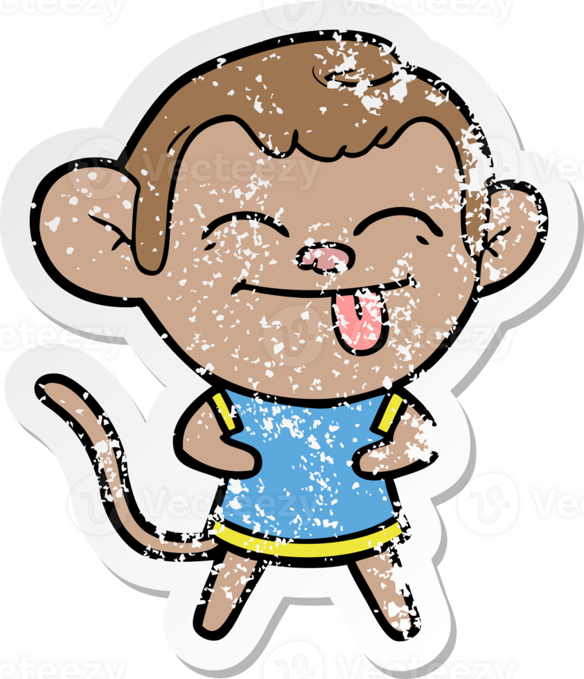 distressed sticker of a funny cartoon monkey png